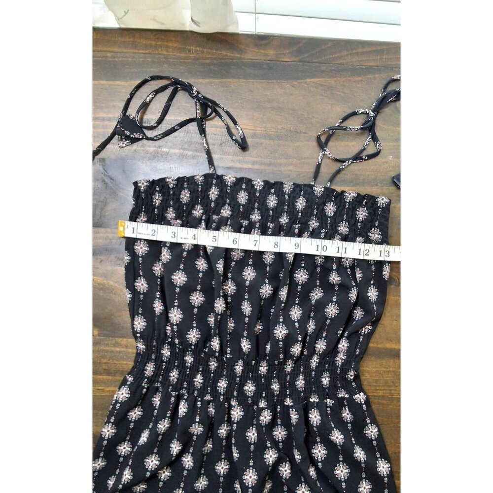 Misa Azalea Black Boho Floral Midi‎ Dress W/ Self-Tie Straps Smocked Waist Sz M - Picture 9 of 10